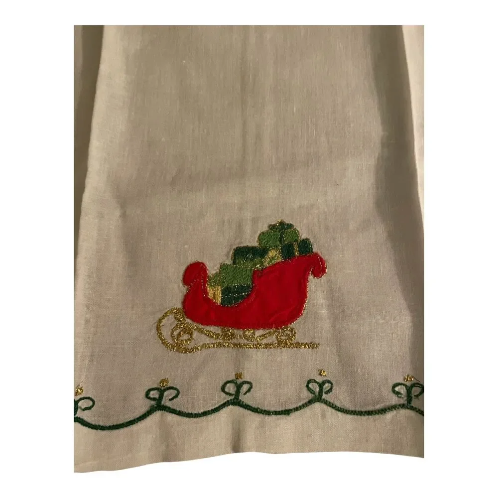 Vintage Lillian Vernon Christmas Holiday Appliqued Tea Towels 100% Cotton
